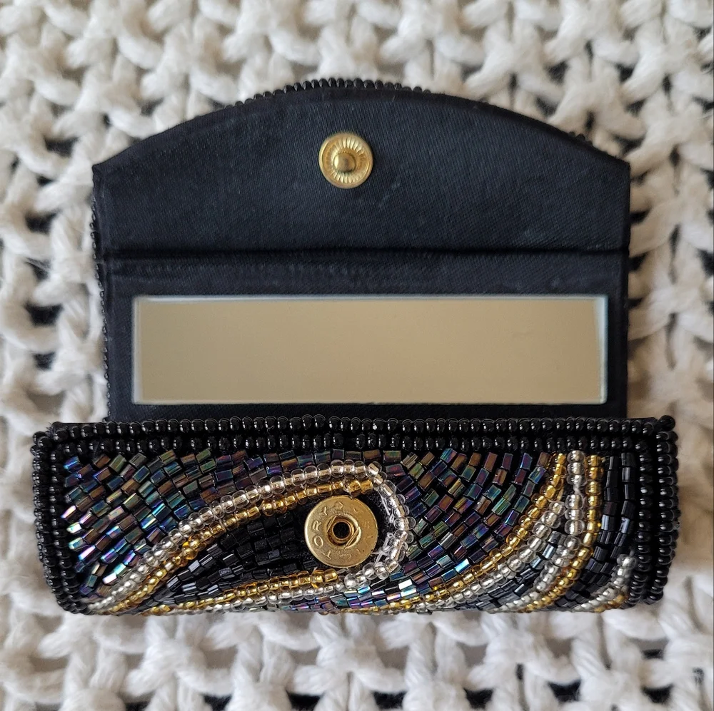 Vintage 80s Small Beaded Coin Purse/Pouch & Lipstick Case, Multicolor